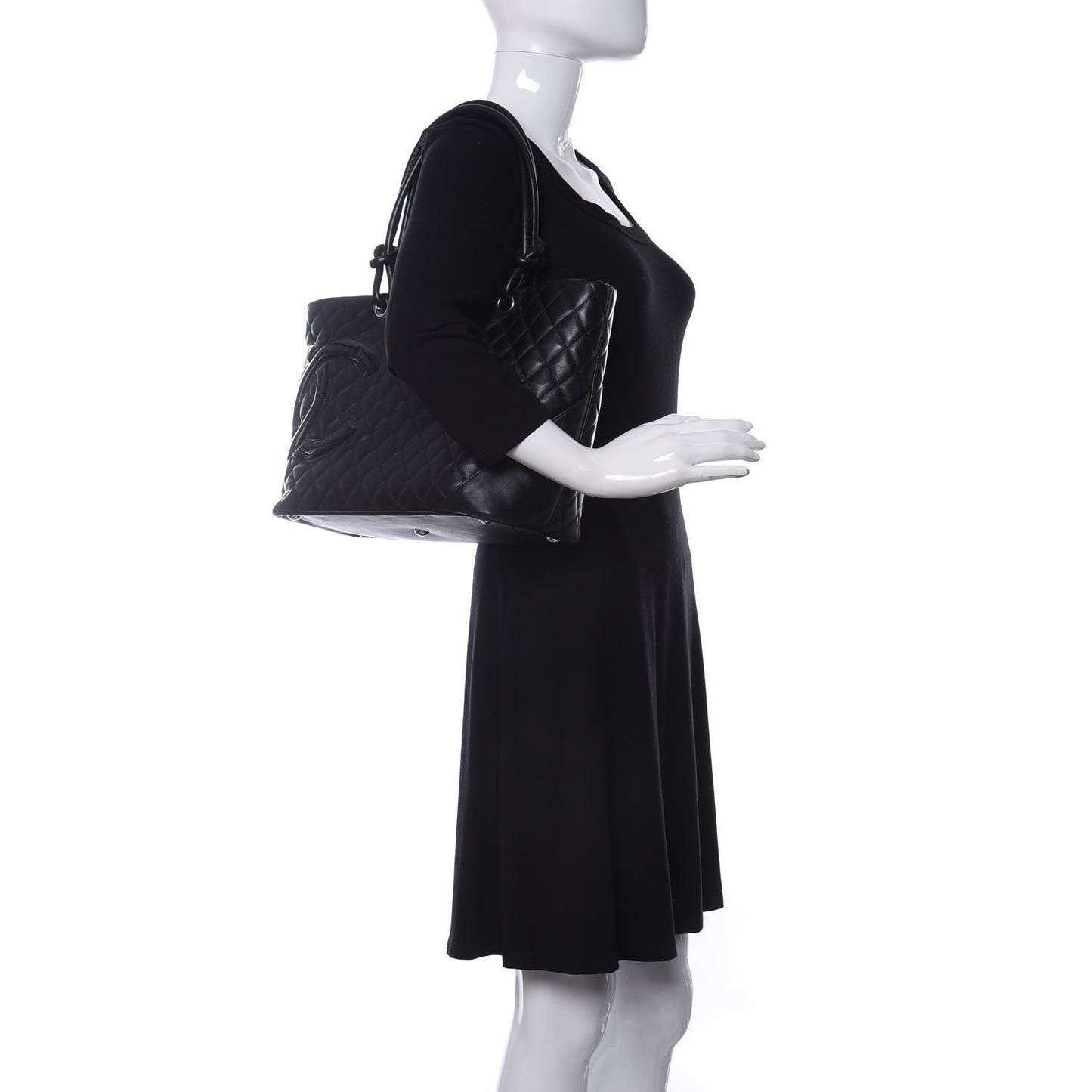 Calfskin Quilted Large Cambon Tote Black