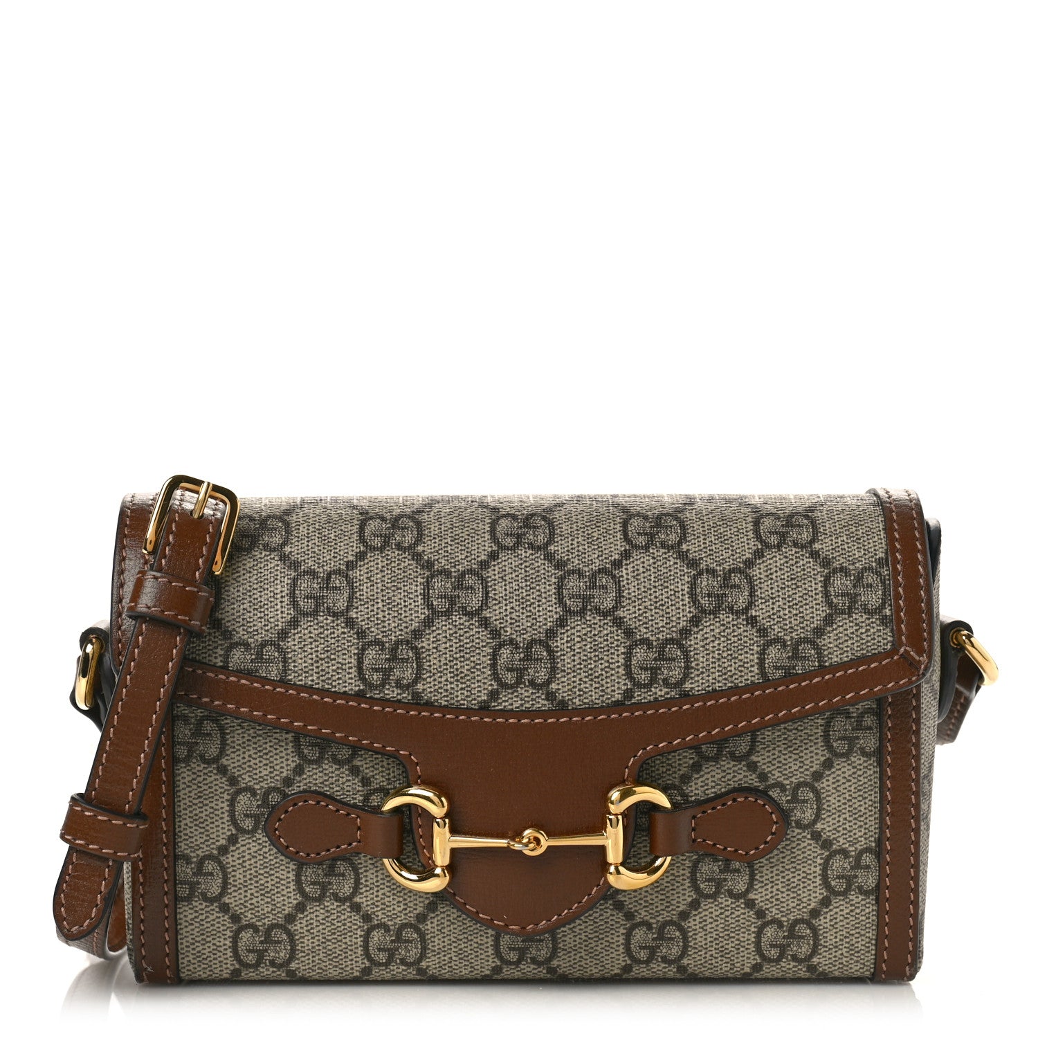 Gucci GG Supreme Monogram Mini Horsebit 1955 Shoulder Bag Beige Brown Sugar 1 of 9