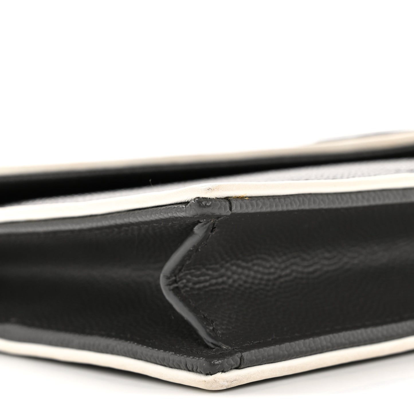 Grain De Poudre Matelasse Chevron Monogram Envelope Chain Wallet Asphalt White