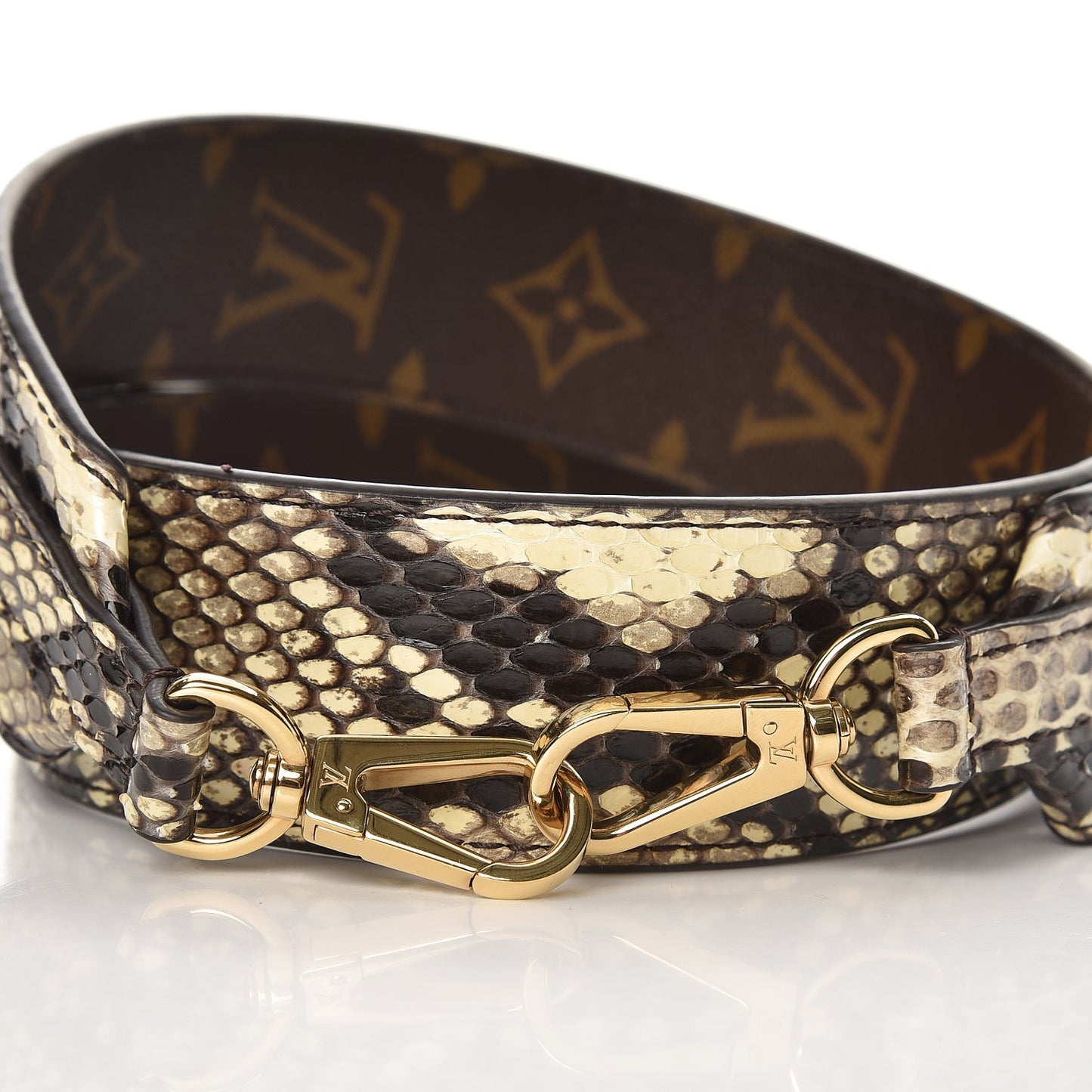 Monogram Python Bandouliere Shoulder Strap Beige Clair