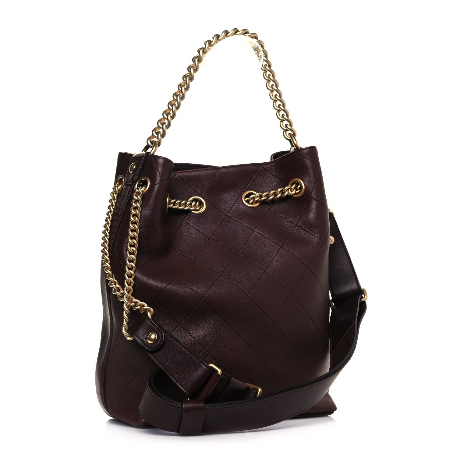 Chanel Calfskin Quilted Small On My Shoulder Drawstring Bag Brown 4 of 14