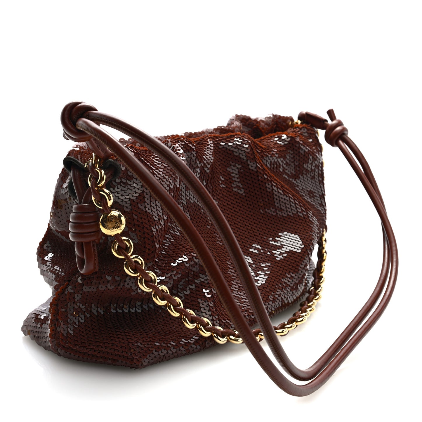 Sequin Medium Donut Chain Flamenco Knot Clutch Chocolate