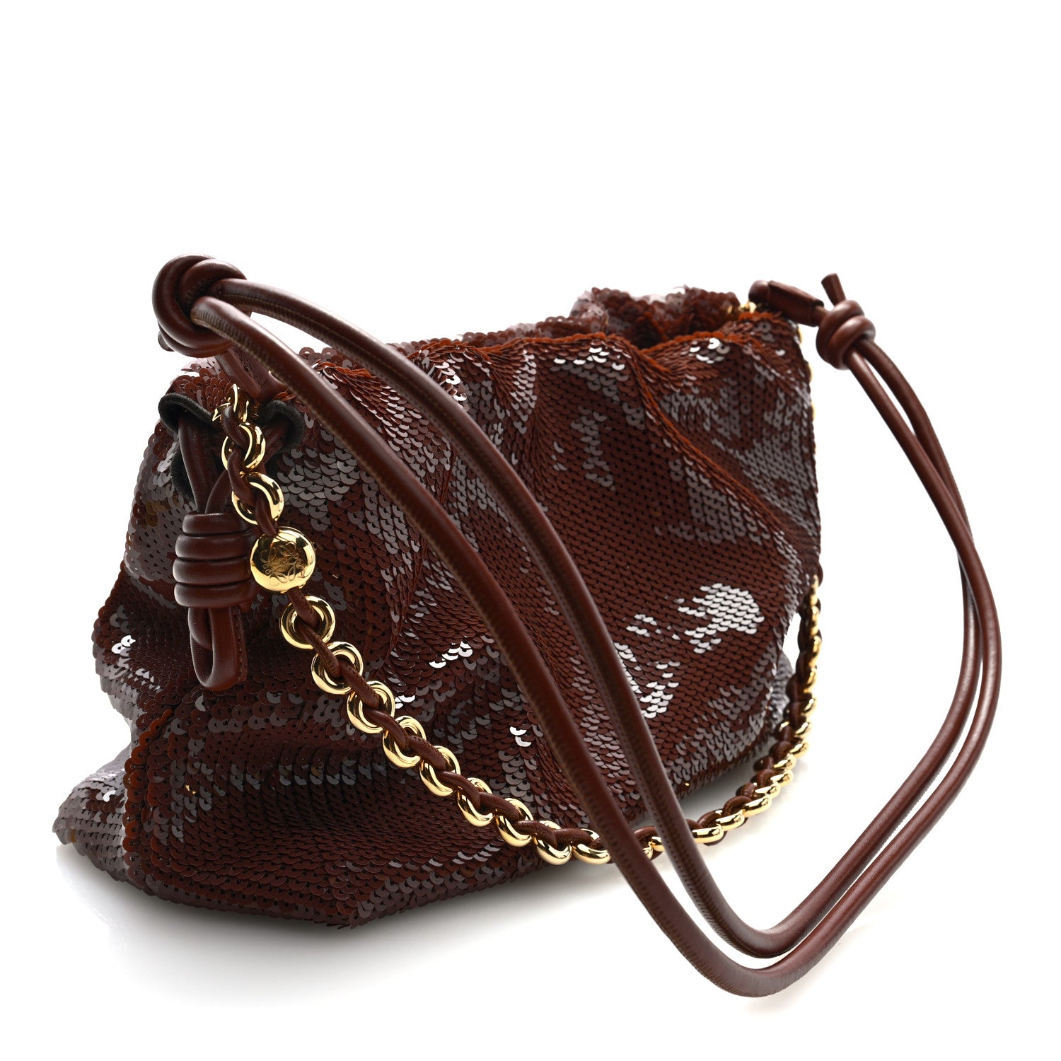 Loewe Sequin Medium Donut Chain Flamenco Knot Clutch Chocolate 3 of 10