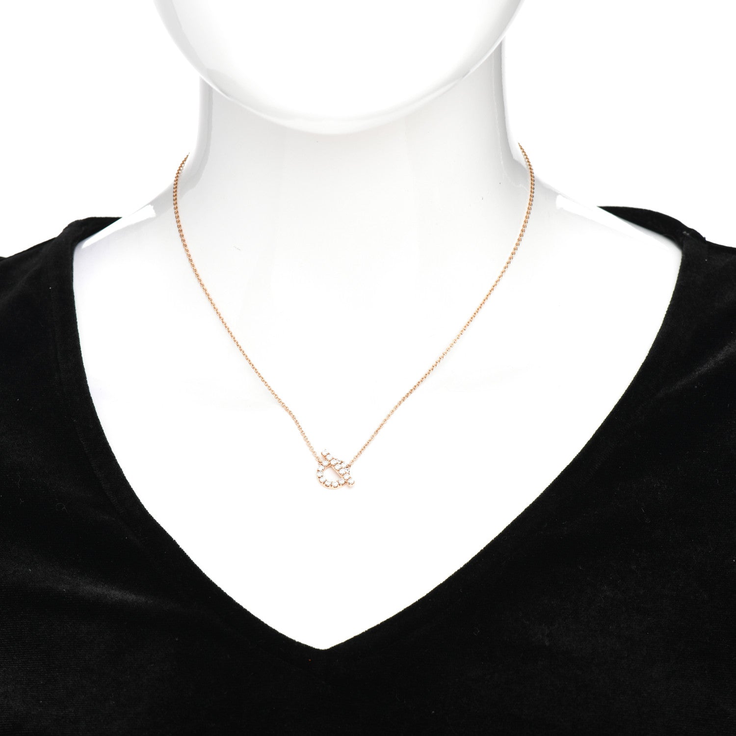 Hermes 18K Rose Gold Diamond Finesse Pendant Necklace 2 of 5
