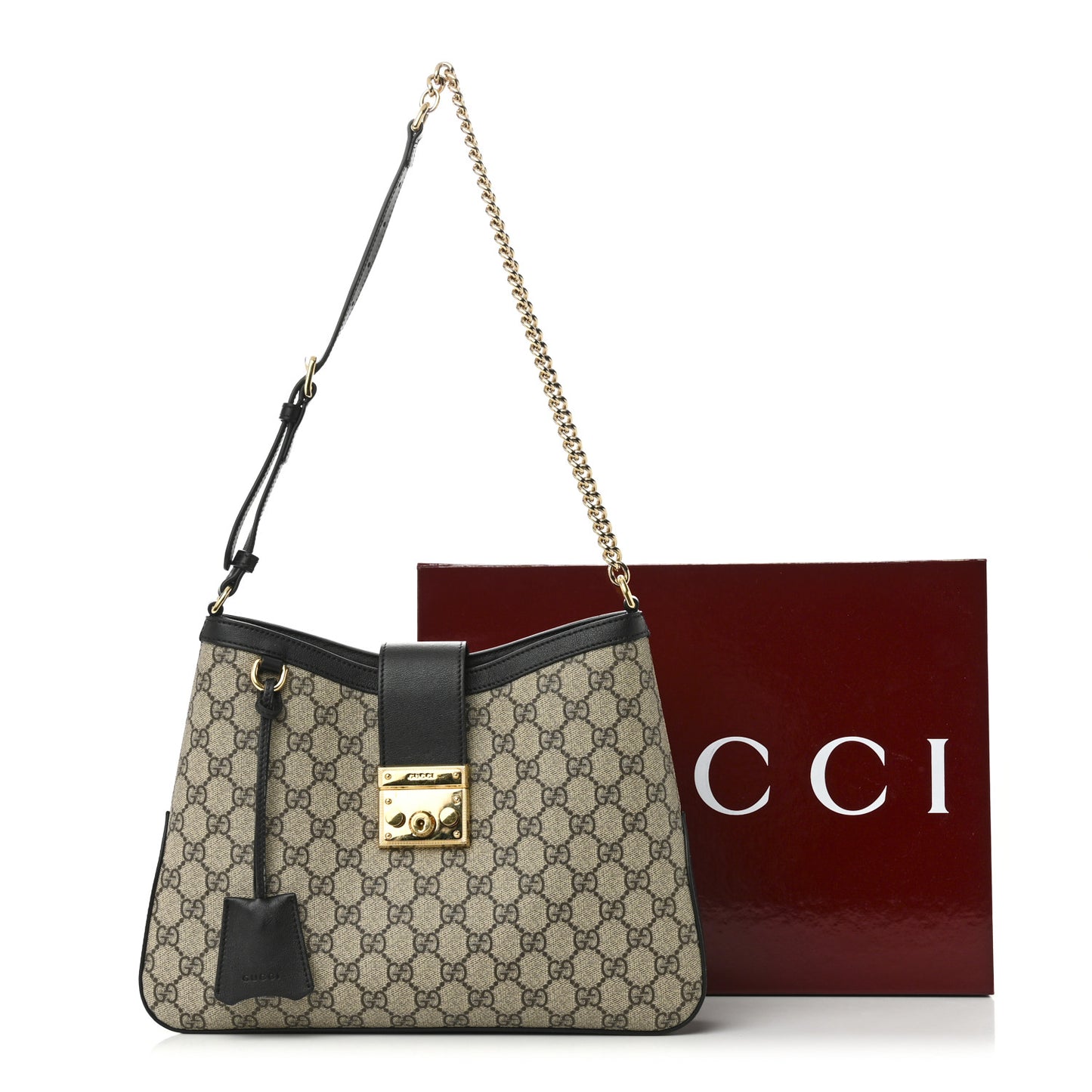 GG Supreme Monogram Medium Padlock Shoulder Bag Black