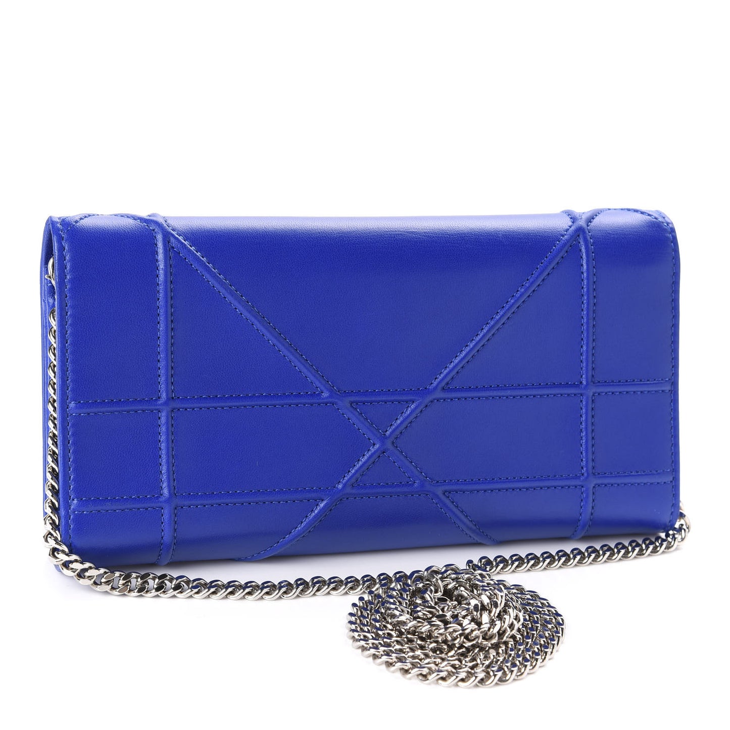 Lambskin Diorama Croisiere Chain Wallet Blue