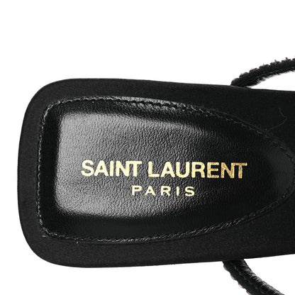 Saint Laurent Crepe Satin Strass Baliqua 55 Ankle Strap Sandals 36 Black Greige 9 of 11
