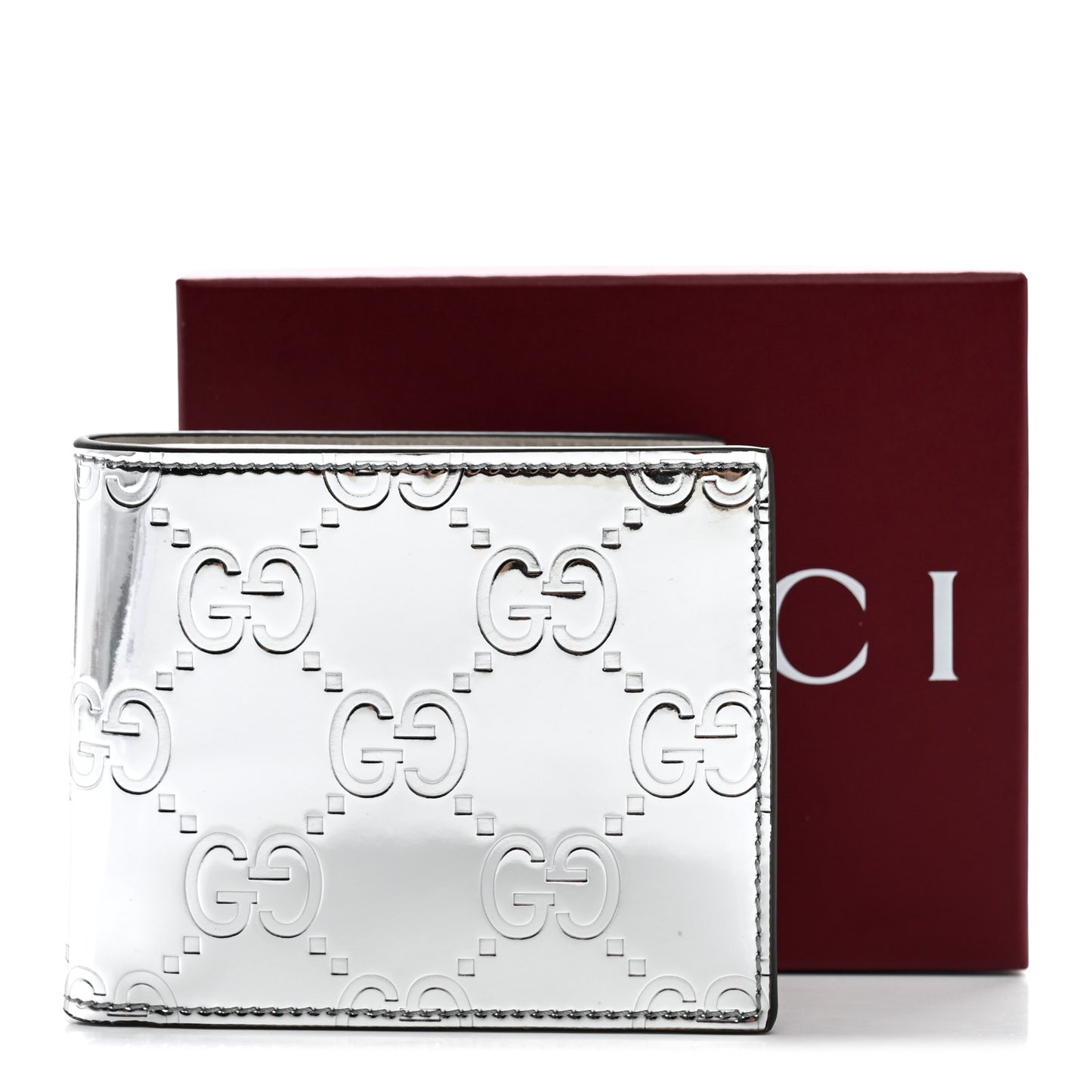 Guccissima Mirror Effect Bi-Fold Wallet Moon Silver Sphinx