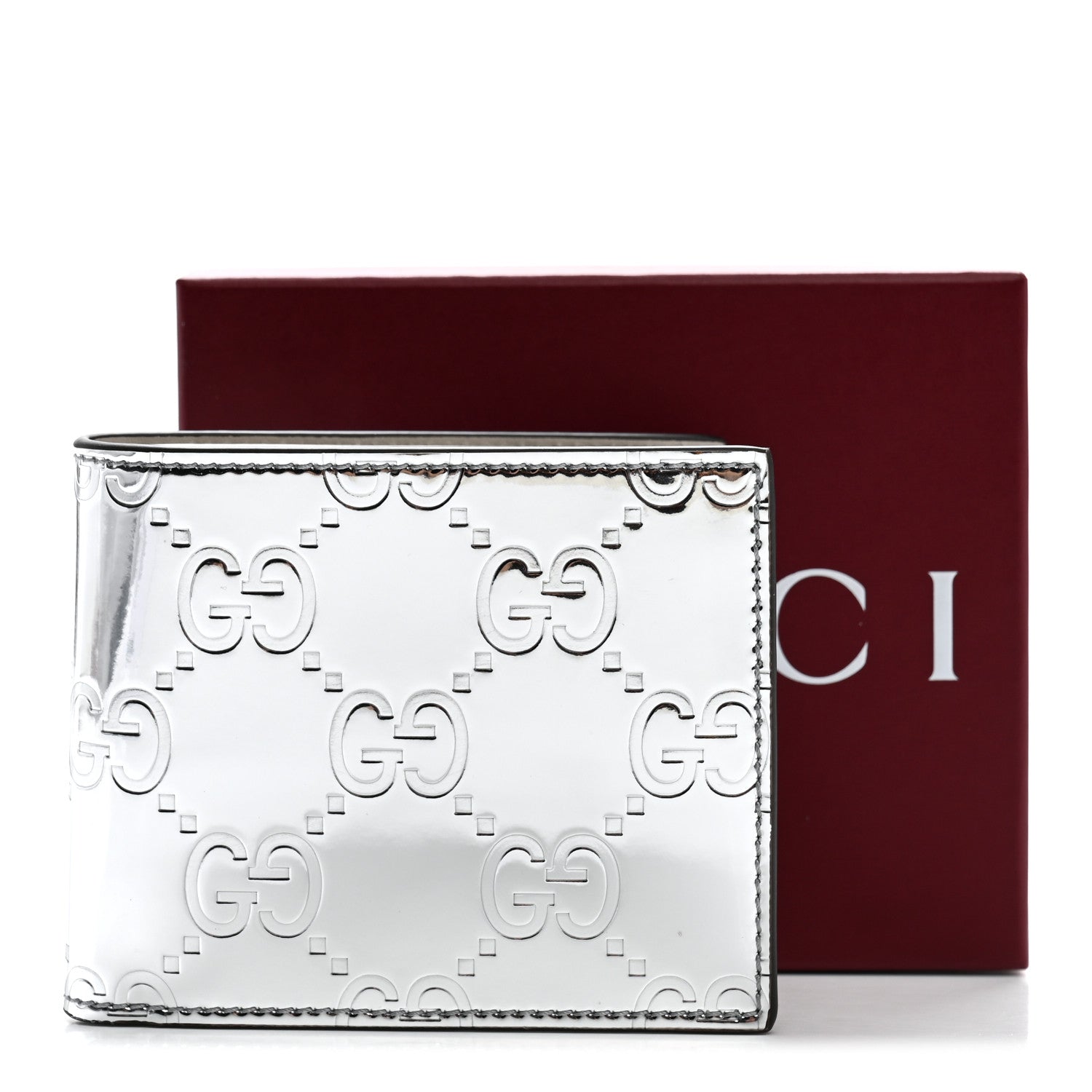 Gucci Guccissima Mirror Effect Bi-Fold Wallet Moon Silver Sphinx 8 of 8