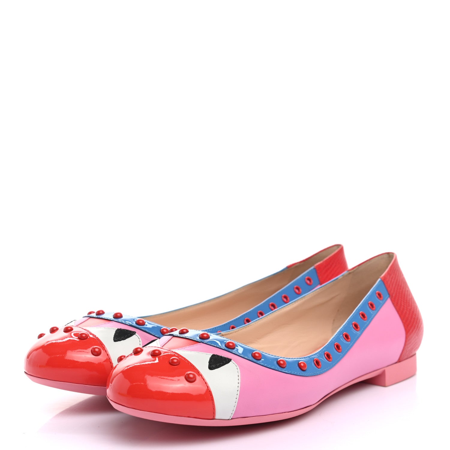 Fendi Patent Vitello Studded Monster Bug Flats 38 Rose Multicolor 3 of 8