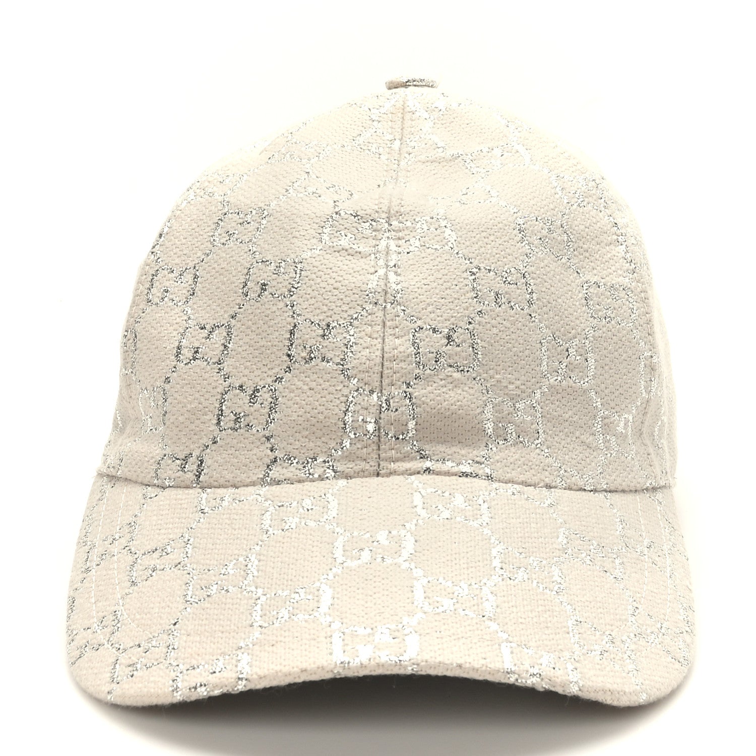 Gucci Canvas Lame GG Monogram Rush Baseball Hat L Gardenia Silver 2 of 8