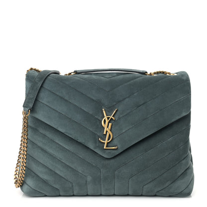 Saint Laurent Suede Y Quilted Monogram Medium Loulou Chain Satchel Deep Green 1 of 10