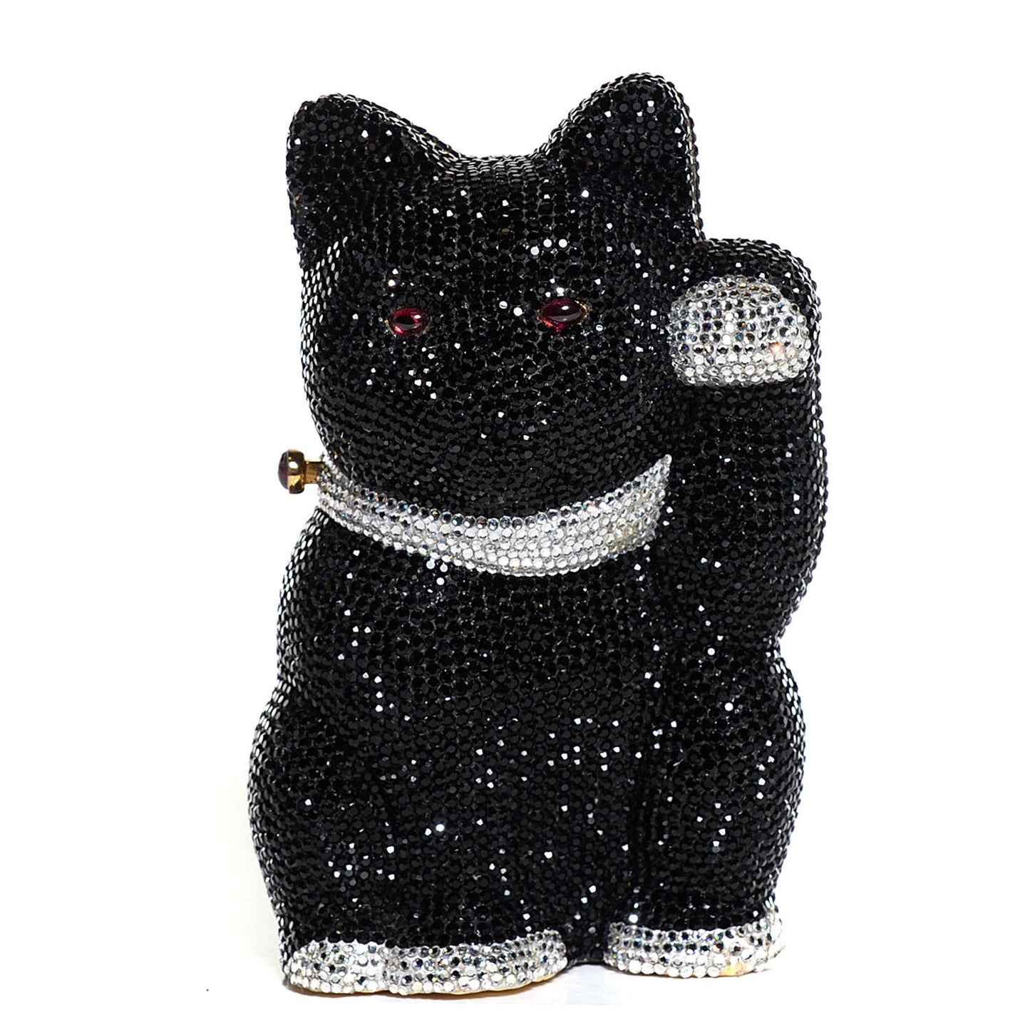 Swarovski Crystal Cat Minaudiere Clutch Black Silver