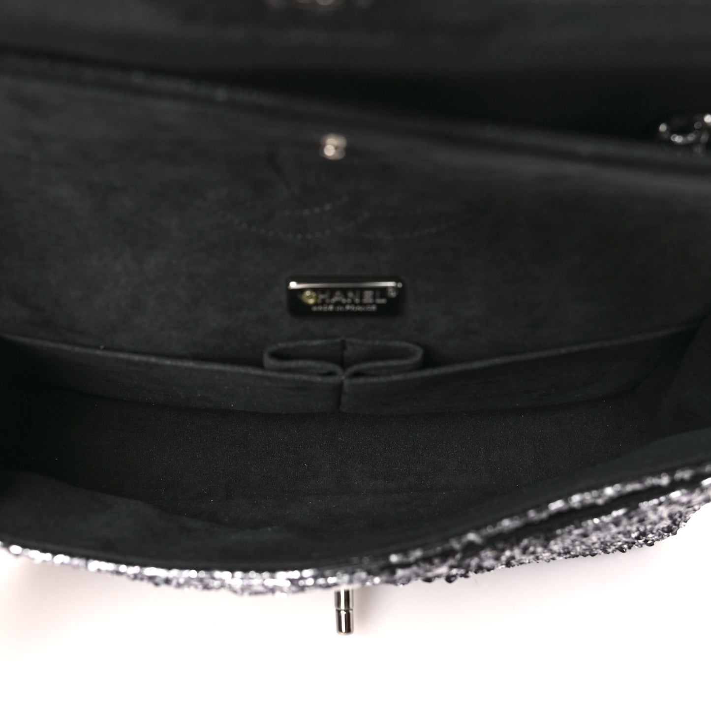 Metallic Snakeskin Medium Double Flap Black Silver
