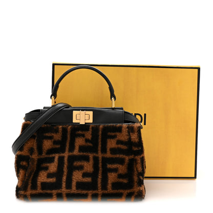 Fendi Shearling Nappa Macro FF 1974 Mini Peekaboo Iconic Satchel Tobacco Black 12 of 12