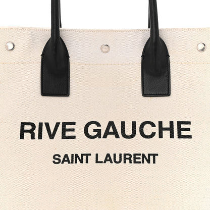 Saint Laurent Linen Calfskin Small Rive Gauche Tote Greggio Natural 8 of 11