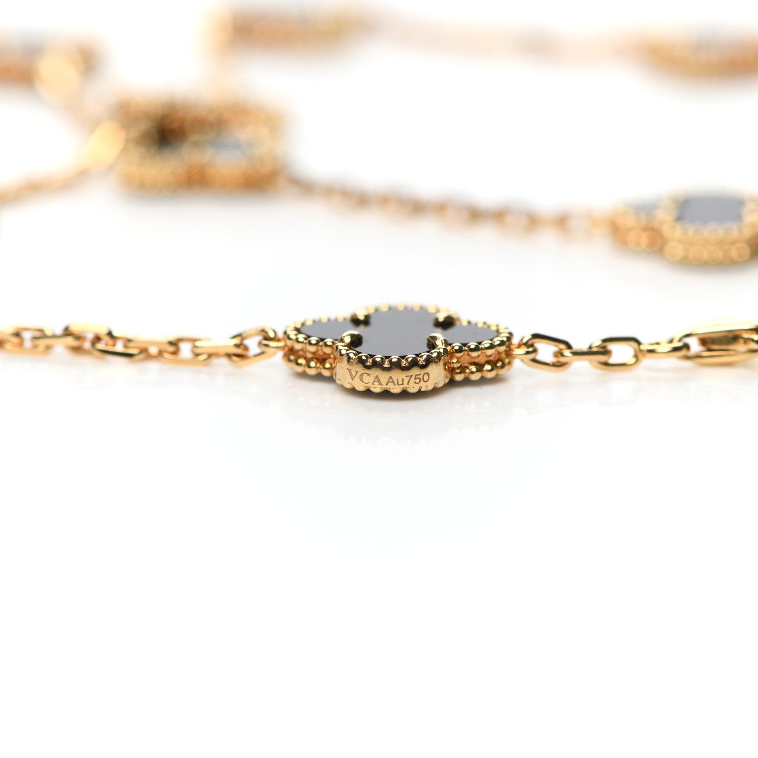 Van Cleef & Arpels 18K Yellow Gold Black Onyx 20 Motifs Vintage Alhambra Necklace 6 of 8