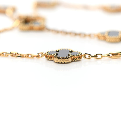 Van Cleef & Arpels 18K Yellow Gold Black Onyx 20 Motifs Vintage Alhambra Necklace 6 of 8