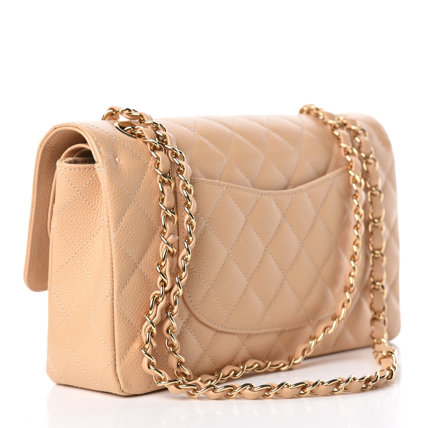 Caviar Quilted Medium Double Flap Light Beige