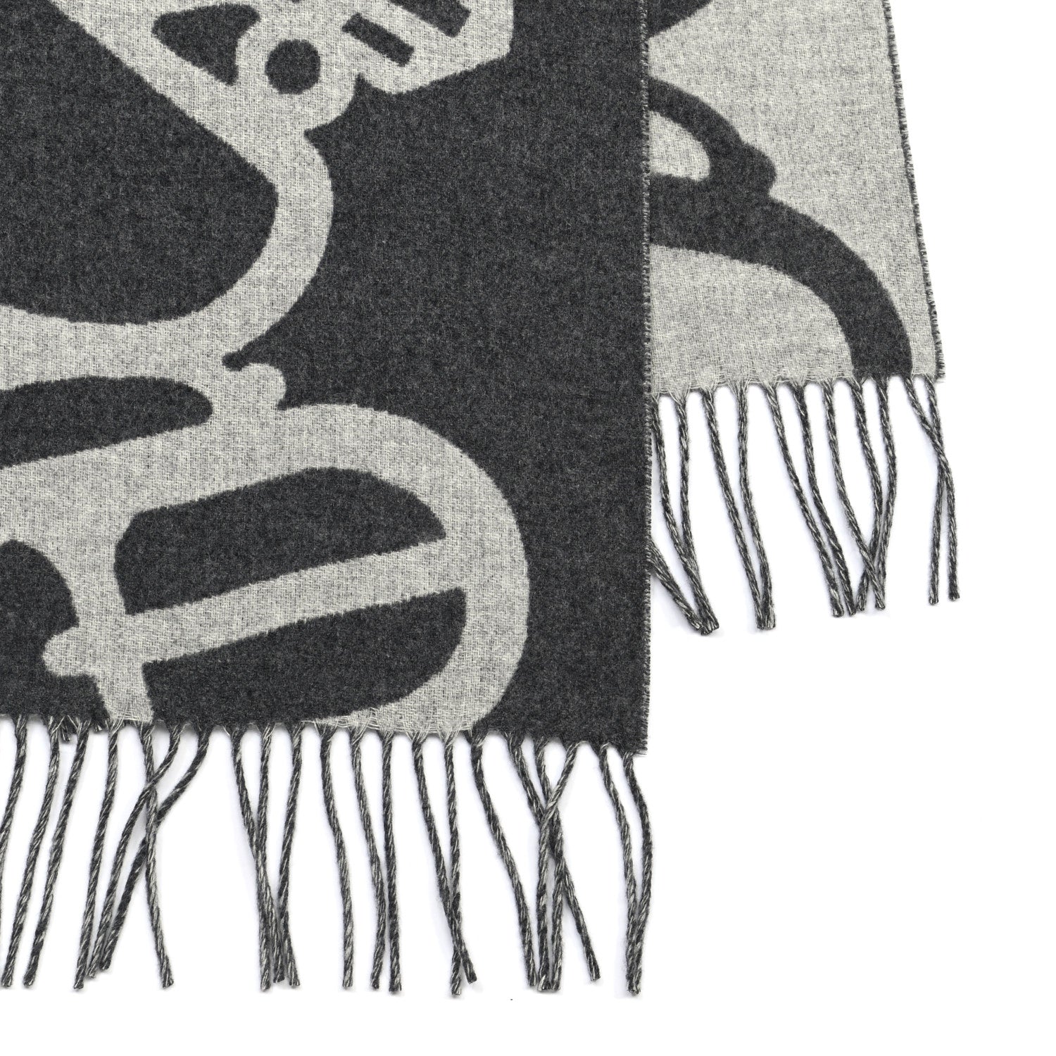 Hermes Cashmere Boucles et Camails Muffler Anthracite Gris Clair 3 of 4