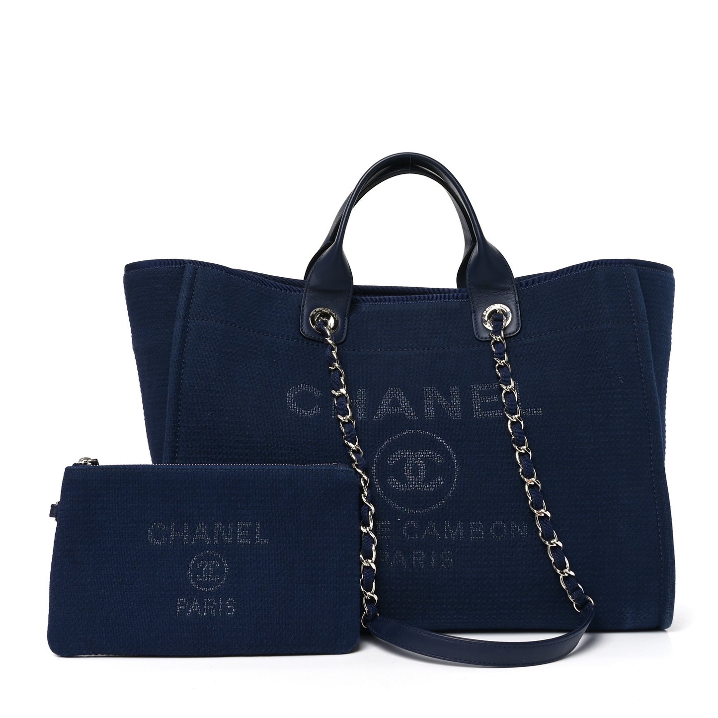 Mixed Fibers Calfskin Medium Deauville Tote Dark Blue