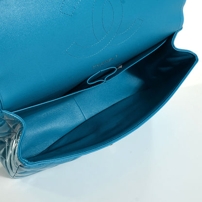 Chanel Patent Calfskin Quilted Jumbo Double Flap Turquoise 6 of 8