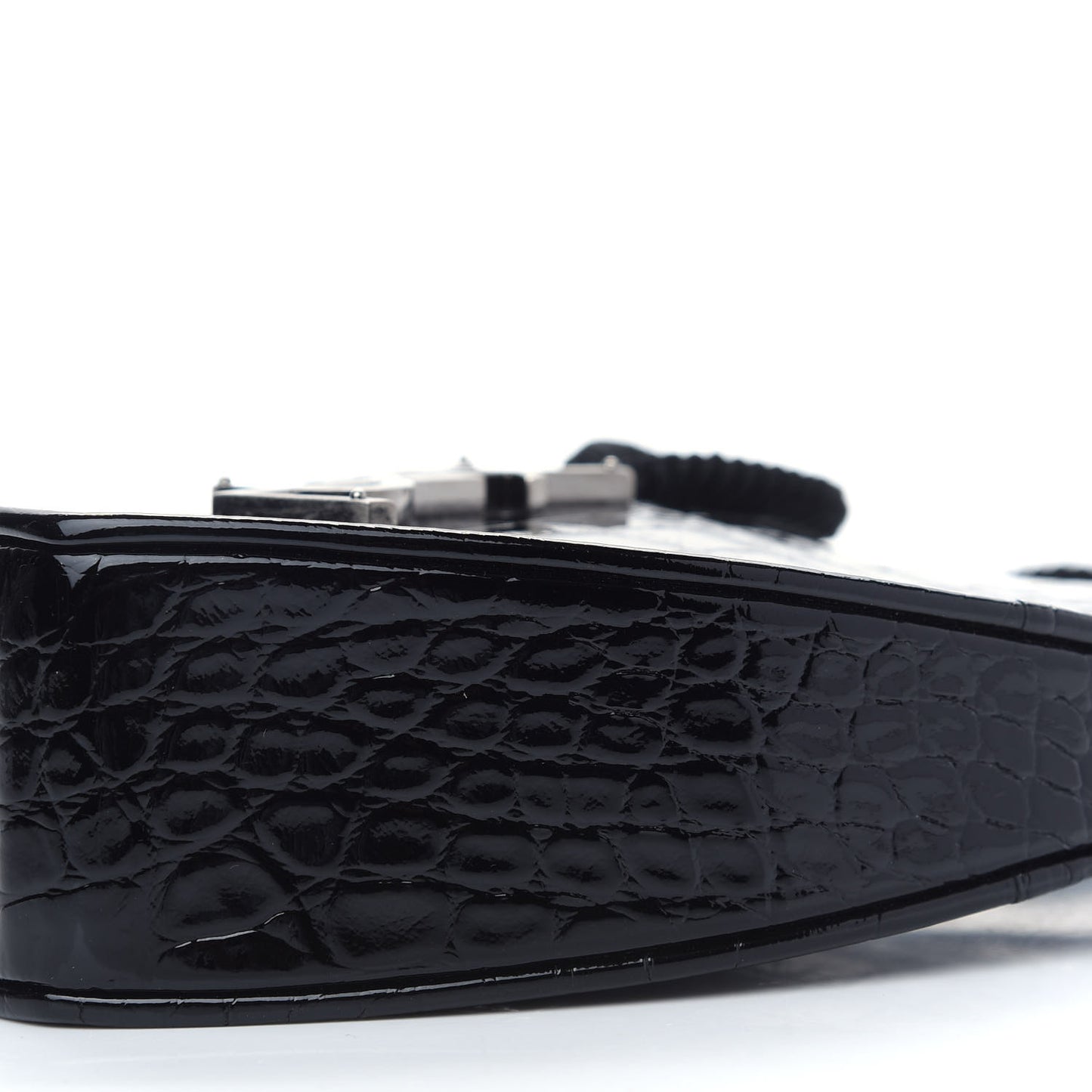 Patent Crocodile Embossed Sac Coeur Heart Shaped Clutch Black