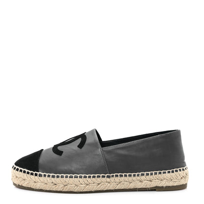 Chanel Calfskin Kid Suede CC Espadrilles 41 Dark Gray Black 1 of 10