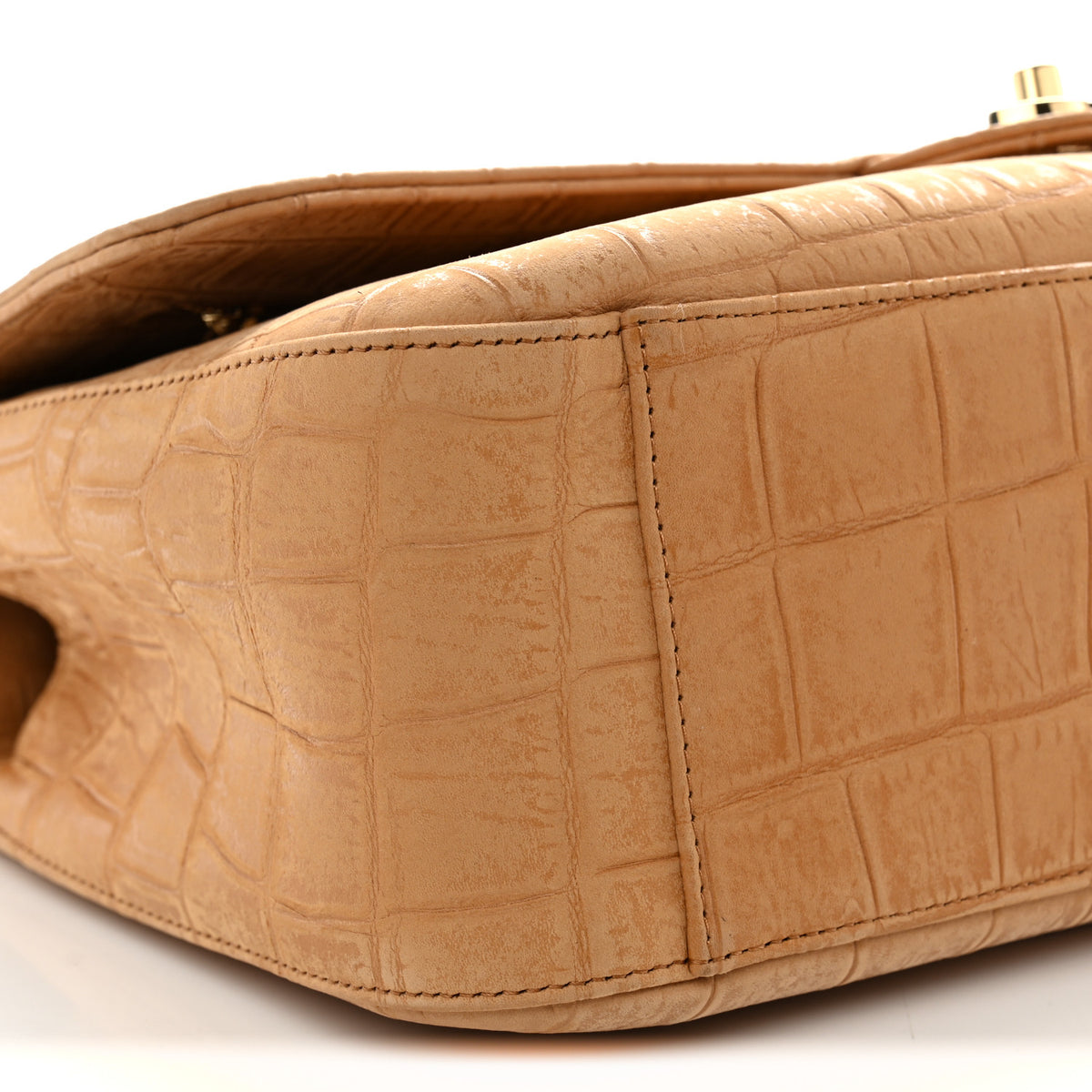 Suede Calfskin Crocodile Embossed Small Souplissimo Maxi Flap Camel