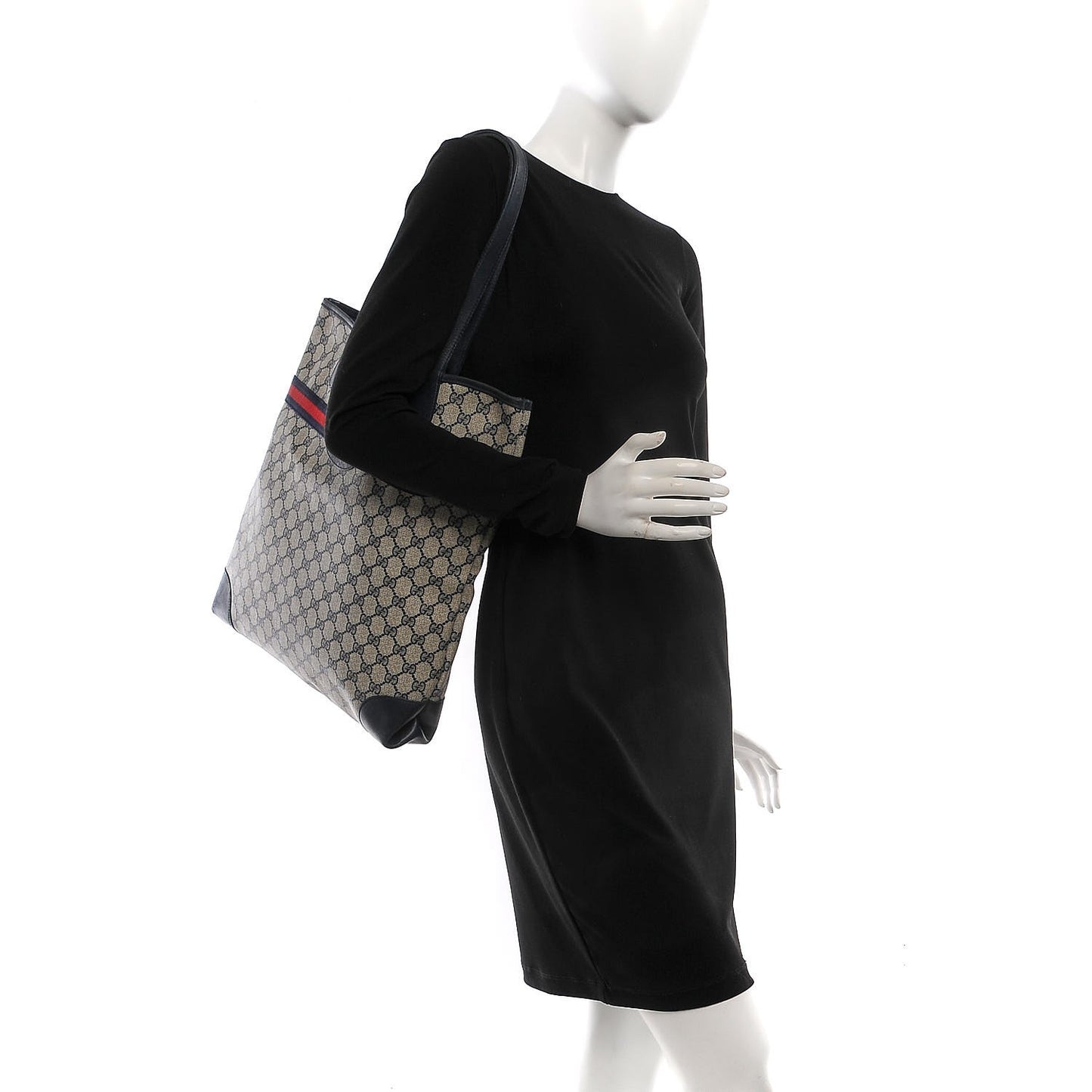 GG Plus Monogram Web Tote Navy Blue