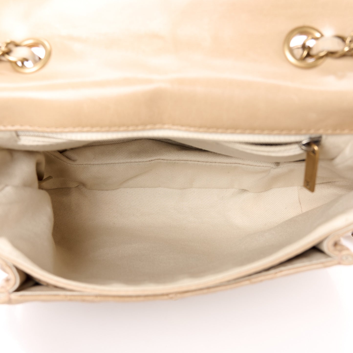 Glazed Calfskin Quilted Medium Bubble CC Flap Beige