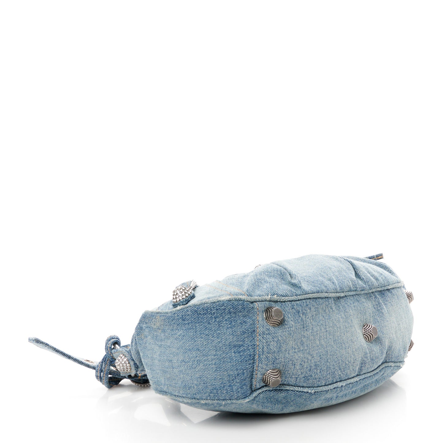 Washed Frayed Denim Crystal Small Le Cagole Shoulder Bag Blue