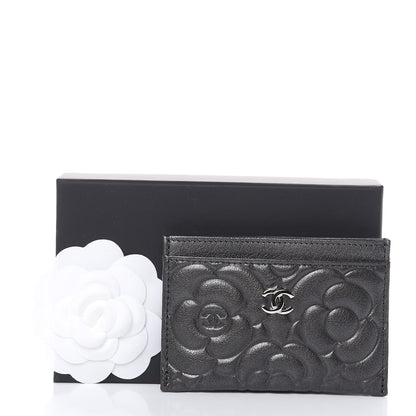Chanel Goatskin Camellia Embossed Card Holder Grey 10 of 10