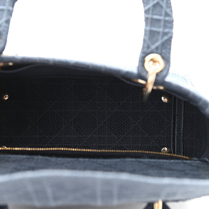 Christian Dior Canvas Embroidered Cannage Medium Lady D-Lite Denim Blue 5 of 10