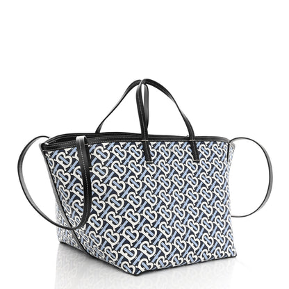 Burberry Cotton Canvas Monogram TB Print Tote Cobalt Black 6 of 14