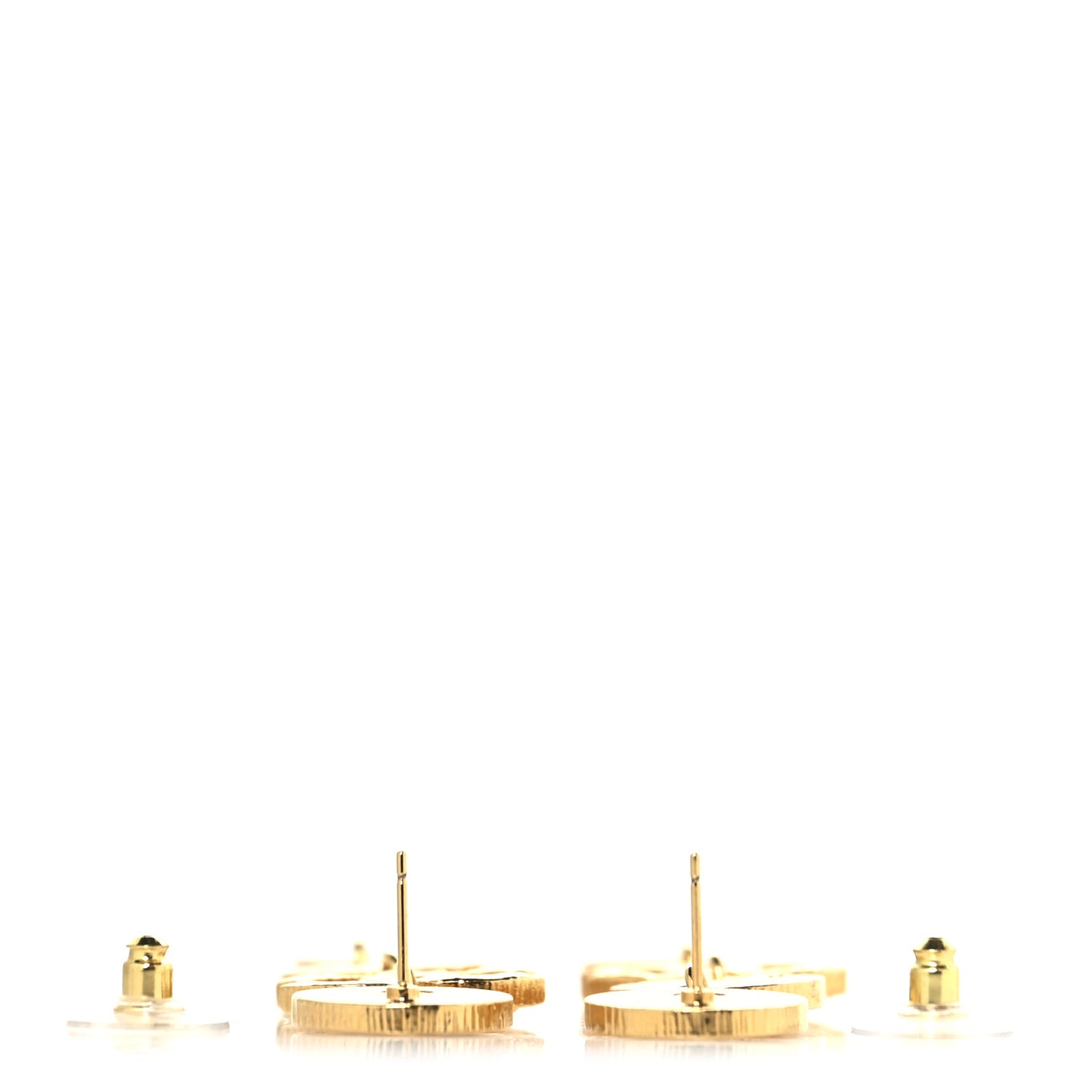 Metal Disc CC Long Drop Earrings Gold