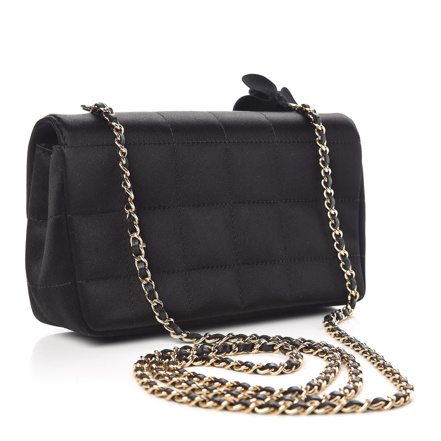 Chanel Satin Chocolate Bar Quilted Camellia Rectangular Mini Flap Black 3 of 10