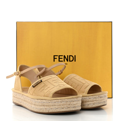 Fendi Raffia FF Embroidered Espadrille Platform Sandals 37 Natural 8 of 8