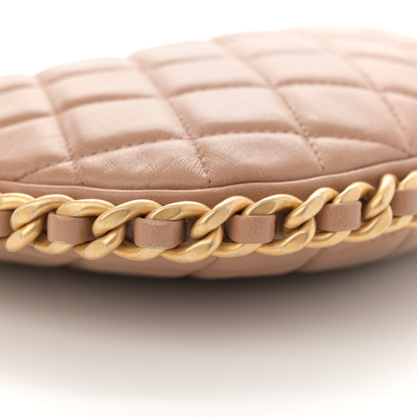 Shiny Crumpled Lambskin Quilted Large Trendy Chain Around Hobo Dark Beige