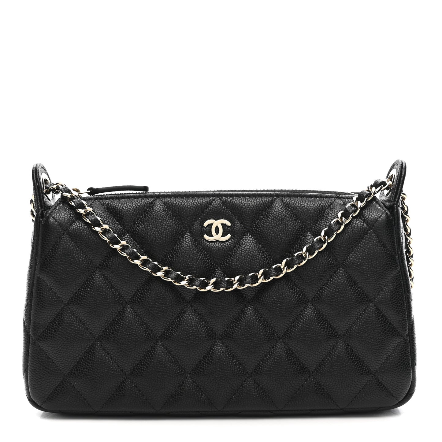 Caviar Quilted Purse With Chain Black