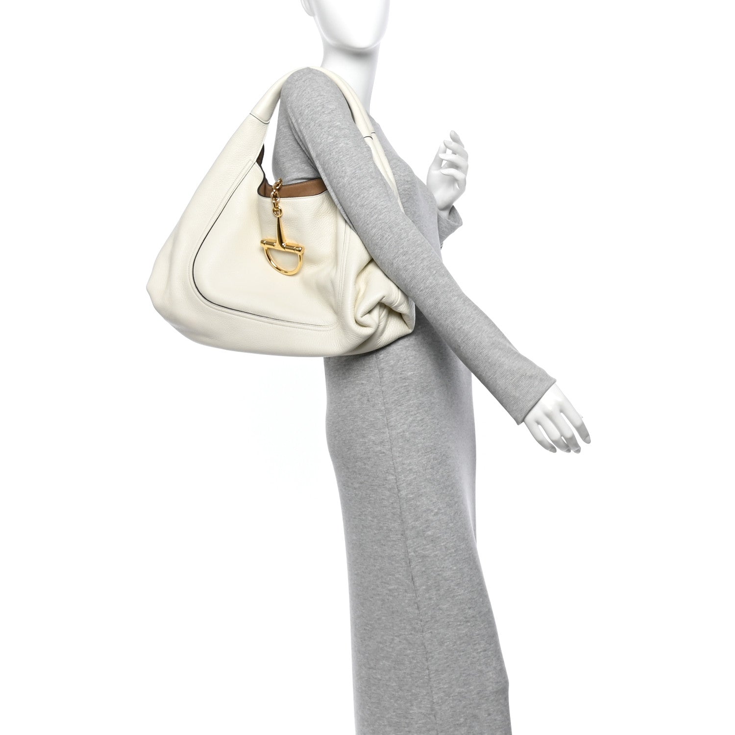 Gucci Grained Calfskin Softbit Maxi Shoulder Bag Dusty White 2 of 11