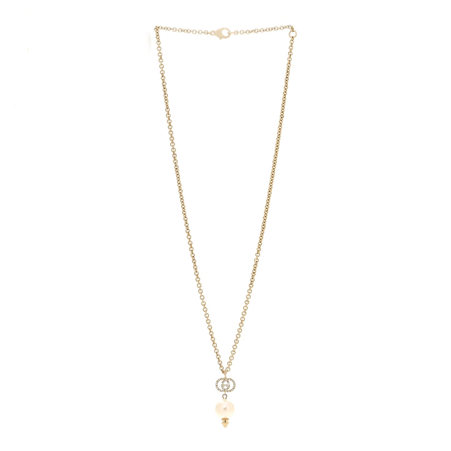 Pearl Crystal Interlocking G Necklace Gold
