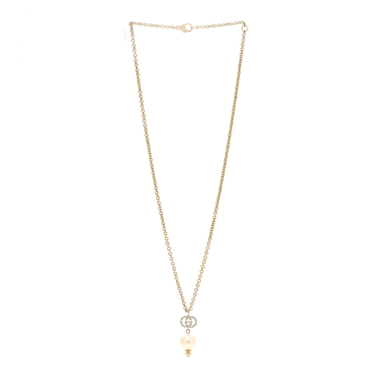 Gucci Pearl Crystal Interlocking G Necklace Gold 3 of 7