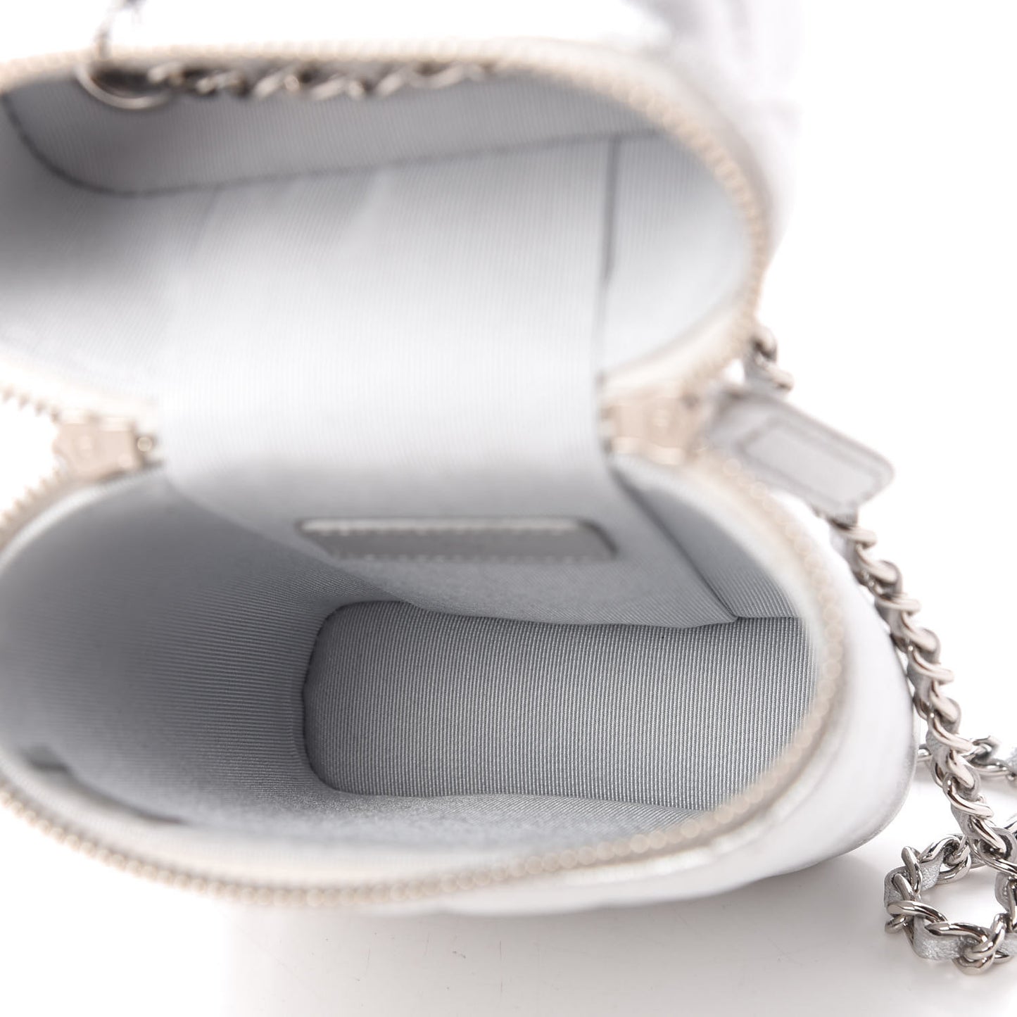 Metallic Lambskin Quilted Phone Holder With Chain Silver