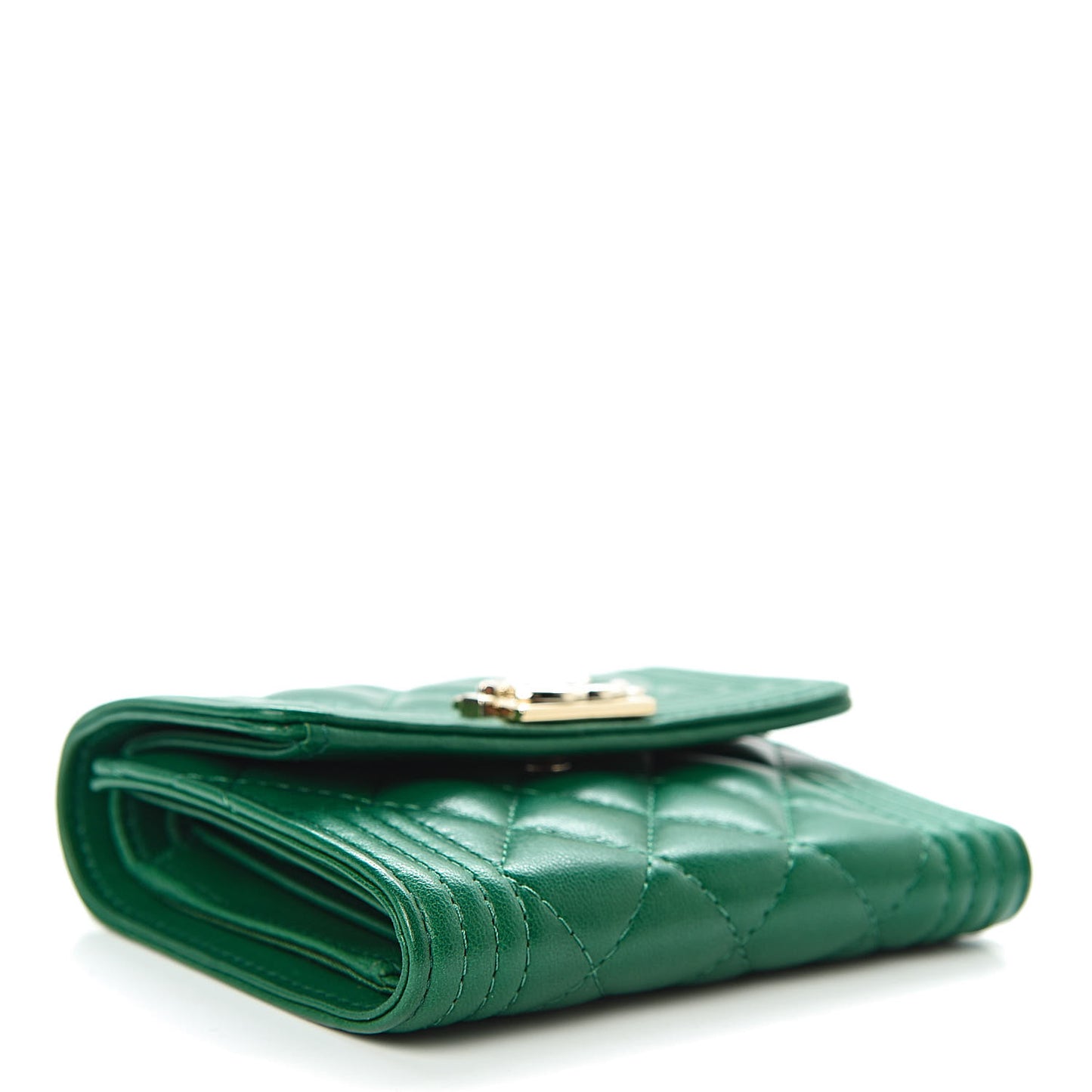 Lambskin Quilted Compact Boy Wallet Green