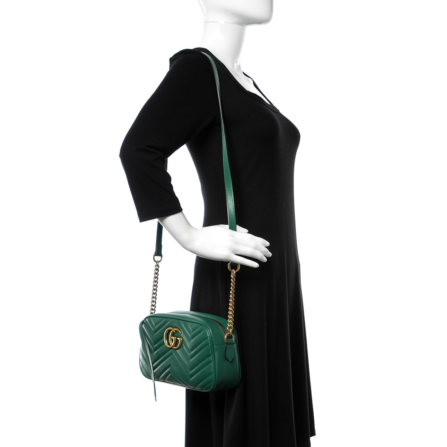 Calfskin Matelasse Small GG Marmont Chain Shoulder Bag Emerald Green