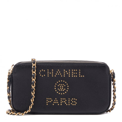 Chanel Caviar Studded Small Deauville Clutch With Chain Black 1 of 9