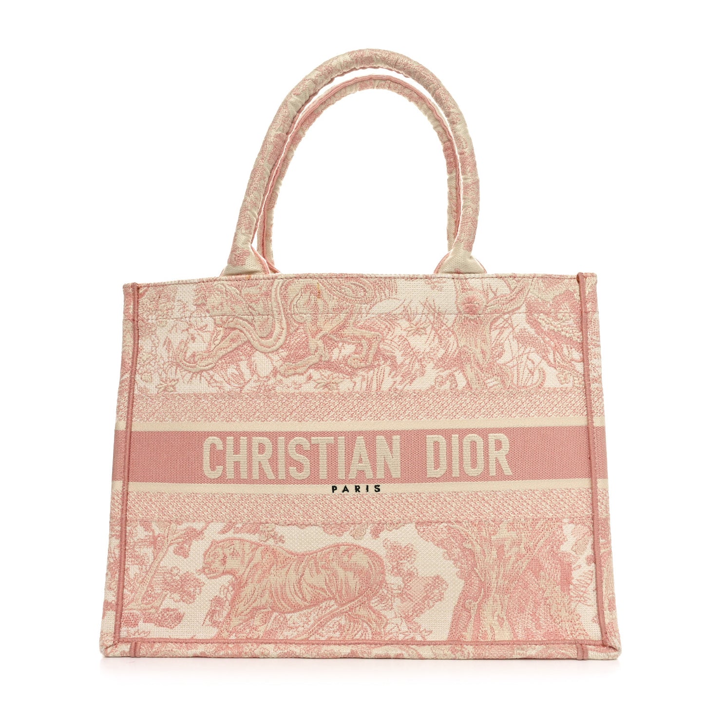 Canvas Toile De Jouy Embroidered Medium Book Tote Pink