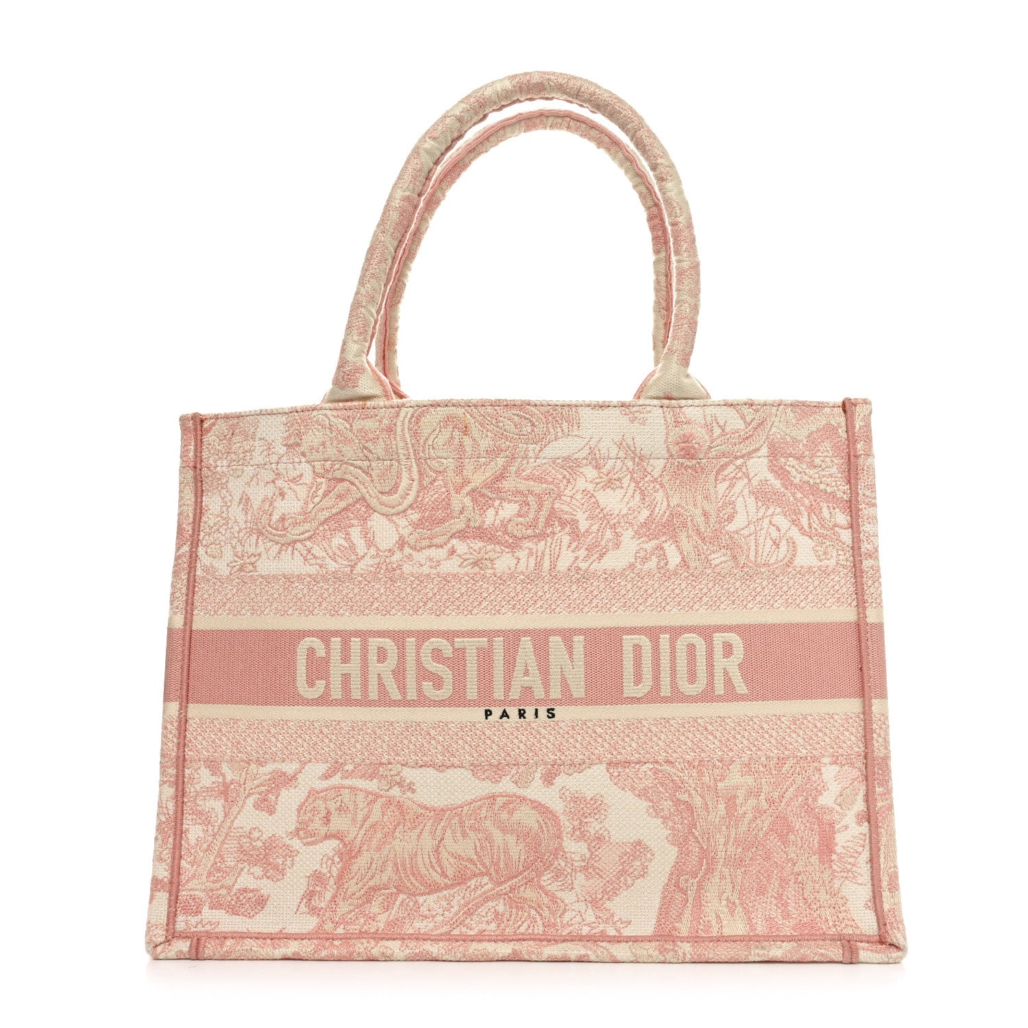 Christian Dior Canvas Toile De Jouy Embroidered Medium Book Tote Pink 1 of 12