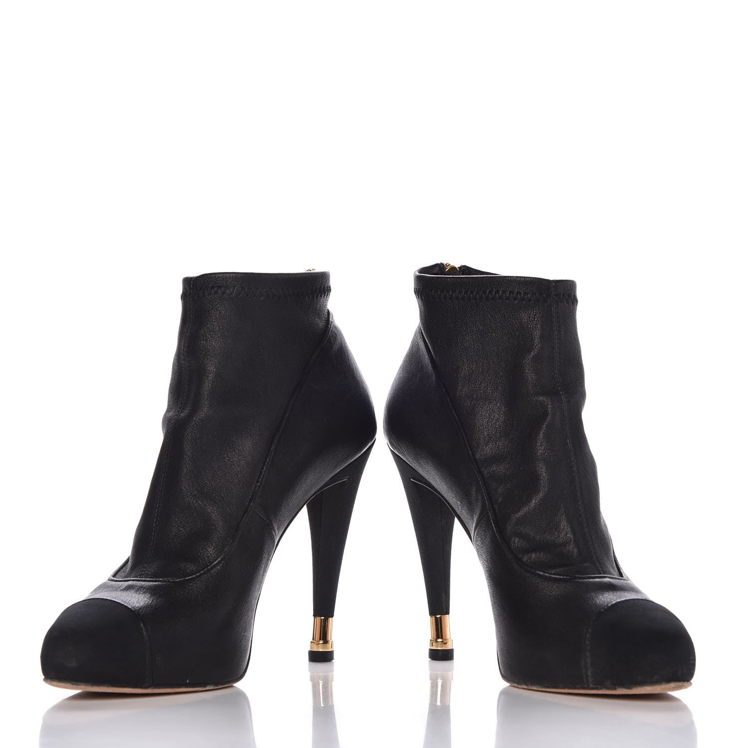 Chanel Sheepskin Grosgrain Cap Toe Ankle Boots 38 Black 6 of 10